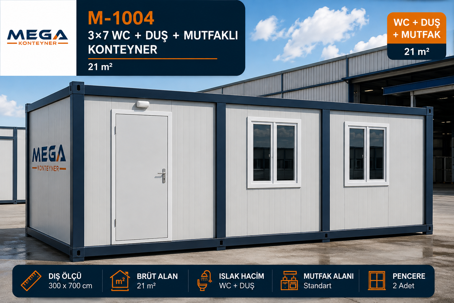 M-1004 3x7 WC duş mutfaklı konteyner 21 m²