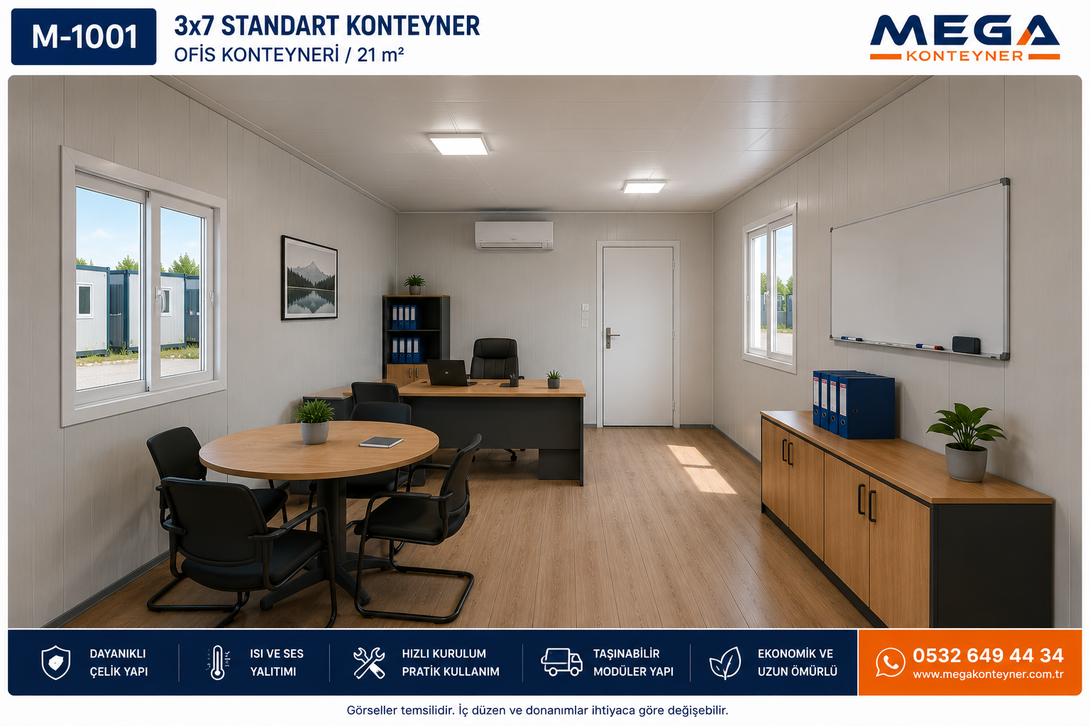 M-1001 3x7 standart konteyner örnek iç mekan