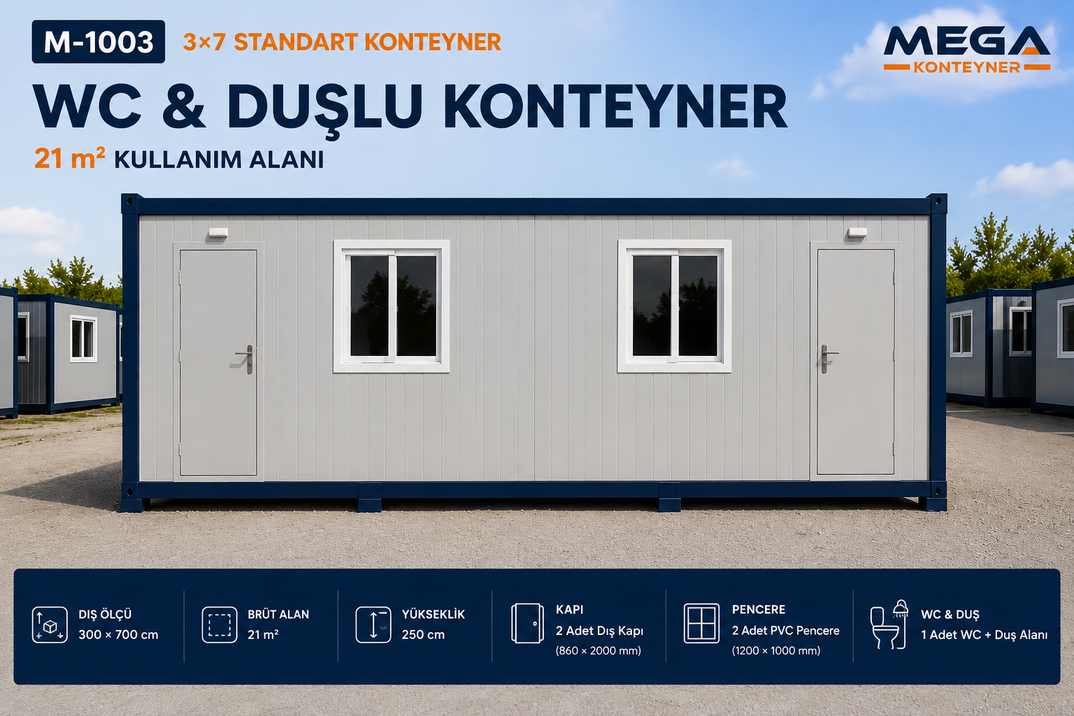 M-1003 3x7 WC ve duşlu konteyner 21 m²