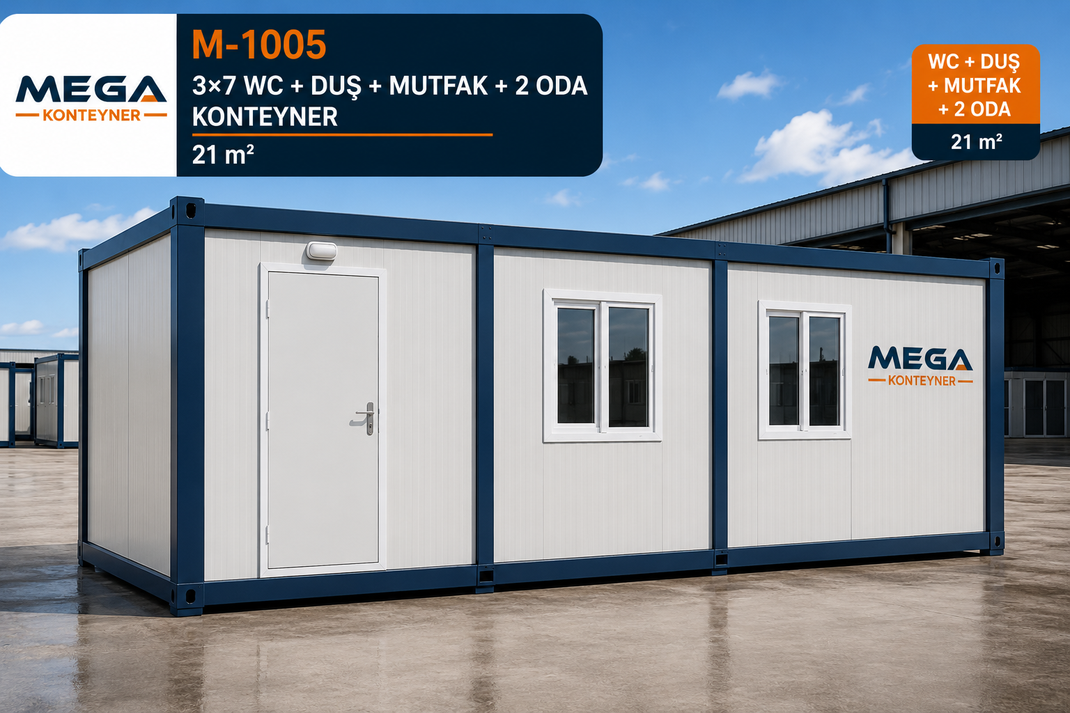 M-1005 3x7 WC duş mutfak ve yatak odalı konteyner 21 m²